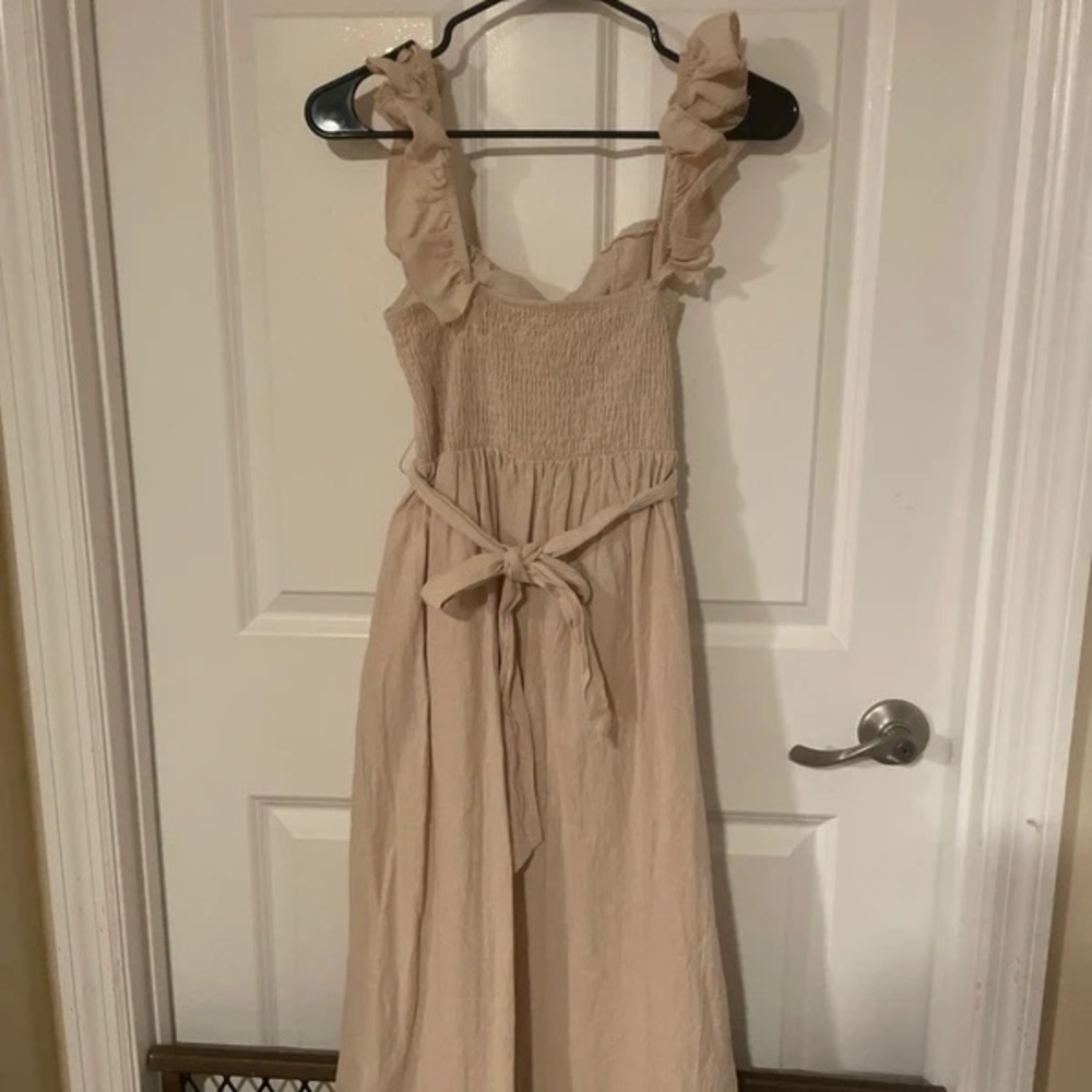 Cupshe Beige Ruffle-Shoulder Button-Front Mini Dress - Picture 2 of 4